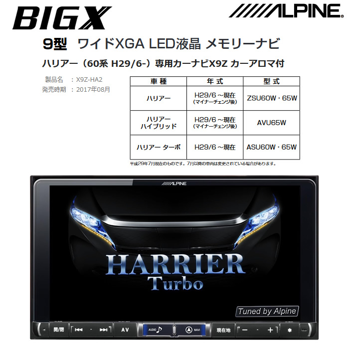 アルパイン ビッグX X9Z-HA2 ハリアー(MC後)専用 カーナビ 9型 ワイド ...